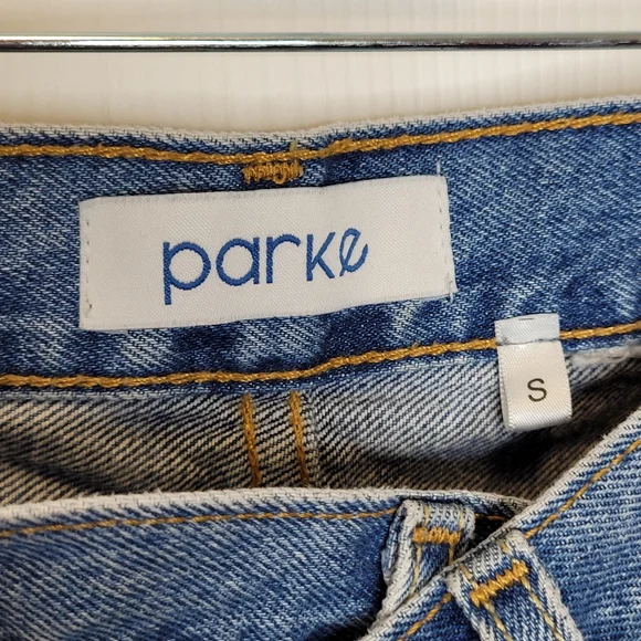 Parke Crossover Denim Shorts S Upcycled Levis Distressed - Picture 3 of 6